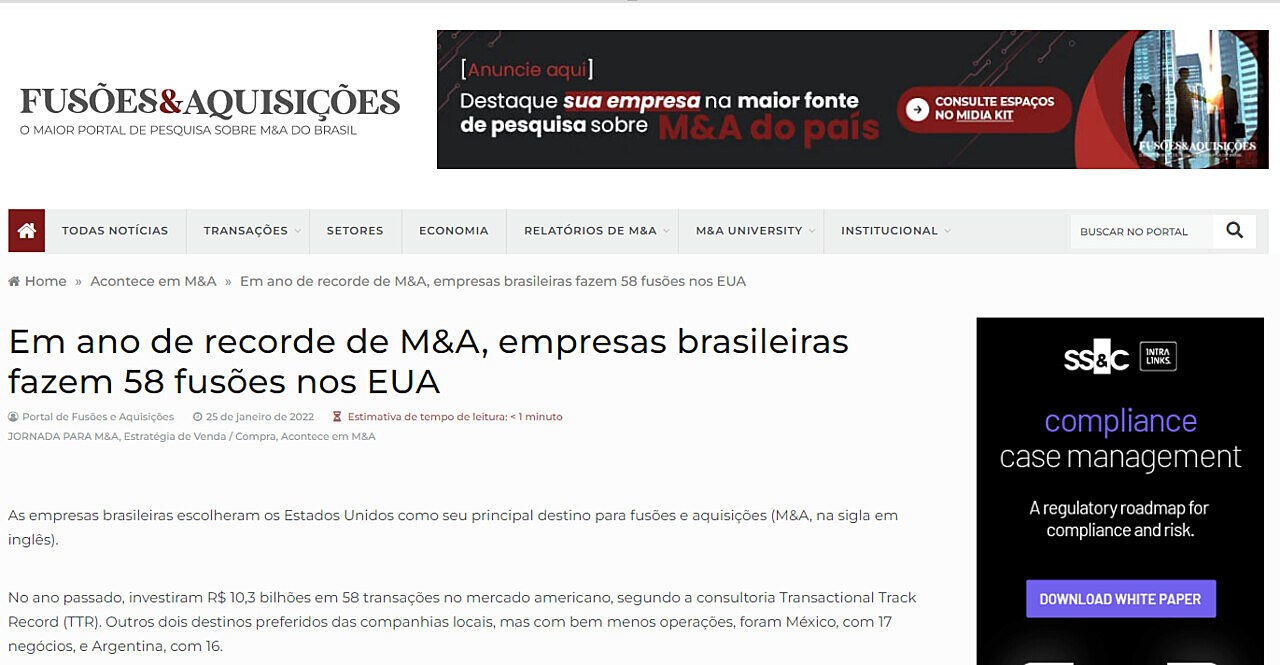 Em ano de recorde de M&A, empresas brasileiras fazem 58 fuses nos EUA